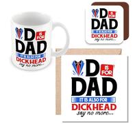 MUGGZ Mug, Card & Coaster Gift for Dad - D is for Dad It's Also for D*ckhead - Giftset - Made in The UK