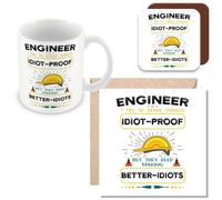 MUGGZ Mug, Card & Coaster Gift for Engineer - I Try to Make Things Idiot Proof - Giftset - Made in The UK