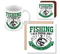 MUGGZ Mug, Card & Coaster Gift for Fisherman/Fishing Enthusiasts - Fishing is A Tough Job But I Can Tackle It - Giftset - Made in The UK
