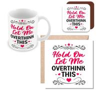 MUGGZ Mug, Card & Coaster Gift for Friend/Friendship Hold On Let Me Overthink This - Giftset - Made in The UK