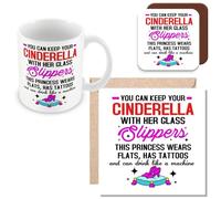 MUGGZ Mug, Card & Coaster Gift for Girl Friend/Friendship - This Princess Wears Flats, Has Tattoos and Can Drink Like A Machine. - Giftset - Made in The UK