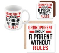 MUGGZ Mug, Card & Coaster Gift for Grandad/Grandma - Grandparent A Parent Without Rules - Giftset - Made in The UK