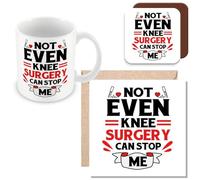 MUGGZ Mug, Card & Coaster Gift for Knee Replacement Surgery - Not Even Knee Surgery Can Stop Me - Giftset - Made in The UK