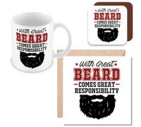 MUGGZ Mug, Card & Coaster Gift for Man with Beard - with Great Beard Comes Great Responsibility - Giftset - Made in The UK