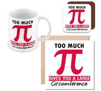MUGGZ Mug, Card & Coaster Gift for Maths Teacher/Student - Too Much (Pie) Gives You A Large Circumference - Giftset - Made in The UK