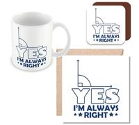 MUGGZ Mug, Card & Coaster Gift for Maths Teacher/Student - Yes I'm Always Right. - Giftset - Made in The UK