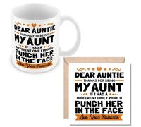 MUGGZ Mug & Card Gift for Auntie - Dear Auntie Thanks for Being My Aunt If I Had A Different One I Would Punch Her in The Face and Go Find You Love Your FavouriteMade in The UK