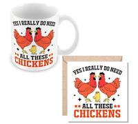 MUGGZ Mug & Card Gift for Chicken Owners - Yes I Really Do Need All These Chickens - Giftset - Made in The UK