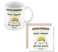 MUGGZ Mug & Card Gift for Engineer - I Try to Make Things Idiot Proof - Giftset - Made in The UK