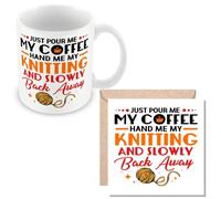 MUGGZ Mug & Card Gift for Knitting - Pour Me My Coffee Hand Me My Knitting and Back Away - Giftset - Made in The UK