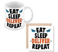 MUGGZ Mug & Card Gift for Postman/Delivery Driver - Eat Sleep Deliver Repeat - Giftset - Made in The UK