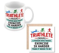 MUGGZ Mug & Card Gift for Triathlon Triathlete (Noun) A Person Who Makes Exercise 3 x Harder Than It Needs to Be - Giftset - Made in The UK