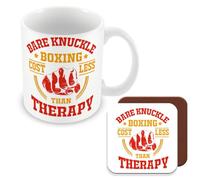 MUGGZ Mug & Coaster Gift for Boxer/Boxing - Bare Knuckle Boxing Costs Less Than Therapy - Giftset - Made in The UK