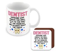MUGGZ Mug & Coaster Gift for Dentists - Dentist: Someone Who Knows The Drill, Gets to The Root of The Problem and Always Seeks The Tooth. - Giftset - Made in The UK