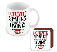 MUGGZ Mug & Coaster Gift for Dentists - I Create Smiles for A Living - Giftset - Made in The UK