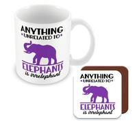 MUGGZ Mug & Coaster Gift for Elephant Enthusiasts - Anything Unrelated to Elephants is Irrelephant - Giftset - Made in The UK