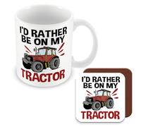 MUGGZ Mug & Coaster/Gift for Farmer - I'd Rather Be On My Tractor - Giftset - Made in The UK