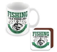 MUGGZ Mug & Coaster Gift for Fisherman/Fishing Enthusiasts - Fishing is A Tough Job But I Can Tackle It - Giftset - Made in The UK