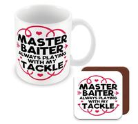 MUGGZ Mug & Coaster Gift for Fisherman/Fishing Enthusiasts - Master Baiter Always Playing with My Tackle - Giftset - Made in The UK