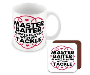 MUGGZ Mug & Coaster Gift for Fisherman/Fishing Enthusiasts - Master Baiter Always Playing with My Tackle - Giftset - Made in The UK
