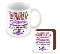 MUGGZ Mug & Coaster Gift for Girl Friend/Friendship - This Princess Wears Flats, Has Tattoos and Can Drink Like A Machine. - Giftset - Made in The UK
