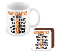 MUGGZ Mug & Coaster Gift for Maths Teacher/Student - Mathematics is 100% Geometry Analysis Algebra Statistics Calculus - Giftset - Made in The UK