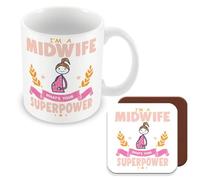 MUGGZ Mug & Coaster Gift for Midwife - I'm A Midwife What's Your Superpower - Giftset - Made in The UK
