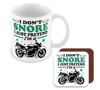 MUGGZ Mug & Coaster Gift for Motorbike/Bikers - I Don't Snore I Just Pretend I'm A (Motorbike) - Giftset - Made in The UK