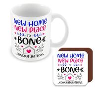 MUGGZ Mug & Coaster Gift for Moving House - New Home. New Place to Bone. Congratulations - Giftset - Made in The UK