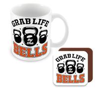 MUGGZ Mug & Coaster Gift for Personal Trainer - Grab Life by The Bells - Giftset - Made in The UK