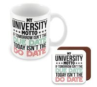 MUGGZ Mug & Coaster Gift for Student - My University Motto - If Tomorrow Isn't The Due Date, Today Isn't The Do Date - Giftset - Made in The UK