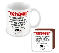 MUGGZ Mug & Coaster Gift for Teenagers - Teenager: (Noun) When You are Too Young for Half The Thing You Want to Do and Too Old to Do The Other Half. - Giftset - Made in The UK