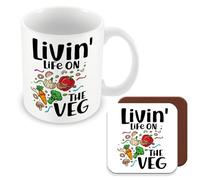 MUGGZ Mug & Coaster/Gift for Vegans/Vegetarians Livin' Life On The Veg - Giftset - Made in The UK