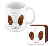 MUGGZ - Mug & Coaster - My Favourite Human Bean - Giftset for Couples Friends Birthday Anniversary Valentines