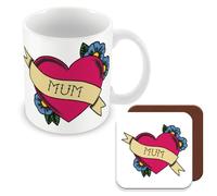 MUGGZ - Mum Tattoo Mug Sets - Mug & Coaster - Traditional Sailor Style Tattoo Design - Gift for Mums