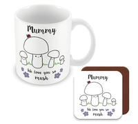 MUGGZ - Mummy We Love You So MUSH - Mug & Coaster - Cute Mushroom Mummy Mug - Gift for Mum - Mum 3 Children