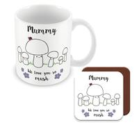 MUGGZ - Mummy We Love You So MUSH - Mug & Coaster - Cute Mushroom Mummy Mug - Gift for Mum - Mum 5 Children