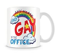 MUGGZ Only Gay in The Office Rainbow Personalised Name Mug/Cup for Work - Customise with Name - Custom Funny Coffee Mug - Unique Gift for Friends & Family