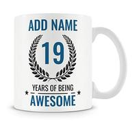 MUGGZ Personalised 19th Birthday Mug for Young Men - Add Name - “19 Years of Being Awesome” - Blue Design - Birthday Gift - Dishwasher & Microwave Safe Ceramic Mug 11oz