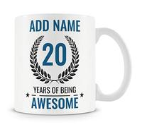 MUGGZ Personalised 20th Birthday Mug for Men - Add Name - “20 Years of Being Awesome” - Blue Design - Ceramic 11oz Mug