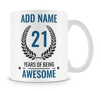MUGGZ Personalised 21st Birthday Mug for Men - Add Name - “21 Years of Being Awesome” - Blue Design - Ceramic 11oz Mug