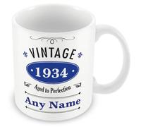 MUGGZ Personalised - 90th Birthday Gift - Mug - 1934- Vintage - Blue - Giftset - Made in The UK