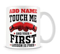 MUGGZ Personalised Boxing Mug - Touch Me and Your First Lesson is Free | funny boxing gifts for men, teenage boys and coaches - First Lesson's Free banter