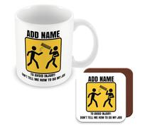 MUGGZ Personalised Ceramic Mug (11oz) & Coaster - to Avoid Injury Don't Tell Me How to Do My Job Mug, Coaster Giftset - Flying Keyboard - Funny Gift for Women or Men Colleagues