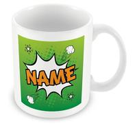MUGGZ Personalised Custom Name Mug Gift - Green Comic-Style Ceramic Coffee Cup, Dual-Sided Print, Dishwasher Safe, Unique Present for Birthdays, Teachers, Friends, Office, Secret Santa, Christmas