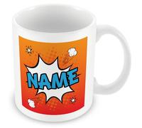 MUGGZ Personalised Custom Name Mug Gift - Orange Comic-Style Ceramic Coffee Cup, Dual-Sided Print, Dishwasher Safe, Unique Present for Birthdays, Teachers, Friends, Office, Secret Santa, Christmas