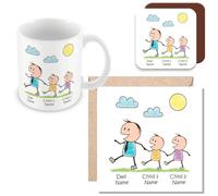 MUGGZ Personalised - Daddy Mug, Card & Coaster with 2 Kids - Personalise with Names - Gift for Dads - Giftset - Made in The UK