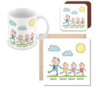 MUGGZ Personalised - Daddy Mug, Card & Coaster with 3 Kids - Personalise with Names - Gift for Dads - Giftset - Made in The UK