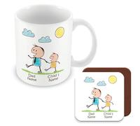 MUGGZ Personalised - Daddy Mug & Coaster with Child - Personalise with Names - Gift for Dads - Giftset - Made in The UK