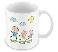 MUGGZ Personalised Daddy Mug with 2 Kids - Custom Names - Cute Dad and Children Stick Figure Design Gift for Dads